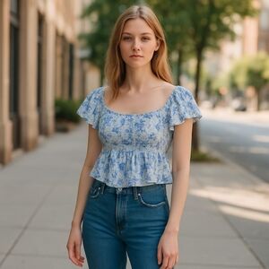 NWT MIDNIGHT SKY Floral Blue Top